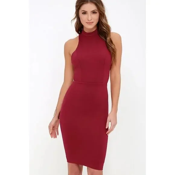 Lulus Double Hex Wine Red Bodycon Dress Backless Open Back Mini Cocktail Size S - Picture 2 of 9